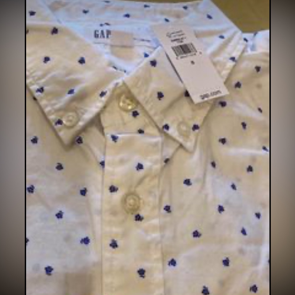 GAP Mens Standard Fit Stretch Long Sleeved Dress Shirt White Blue Flower Sz S